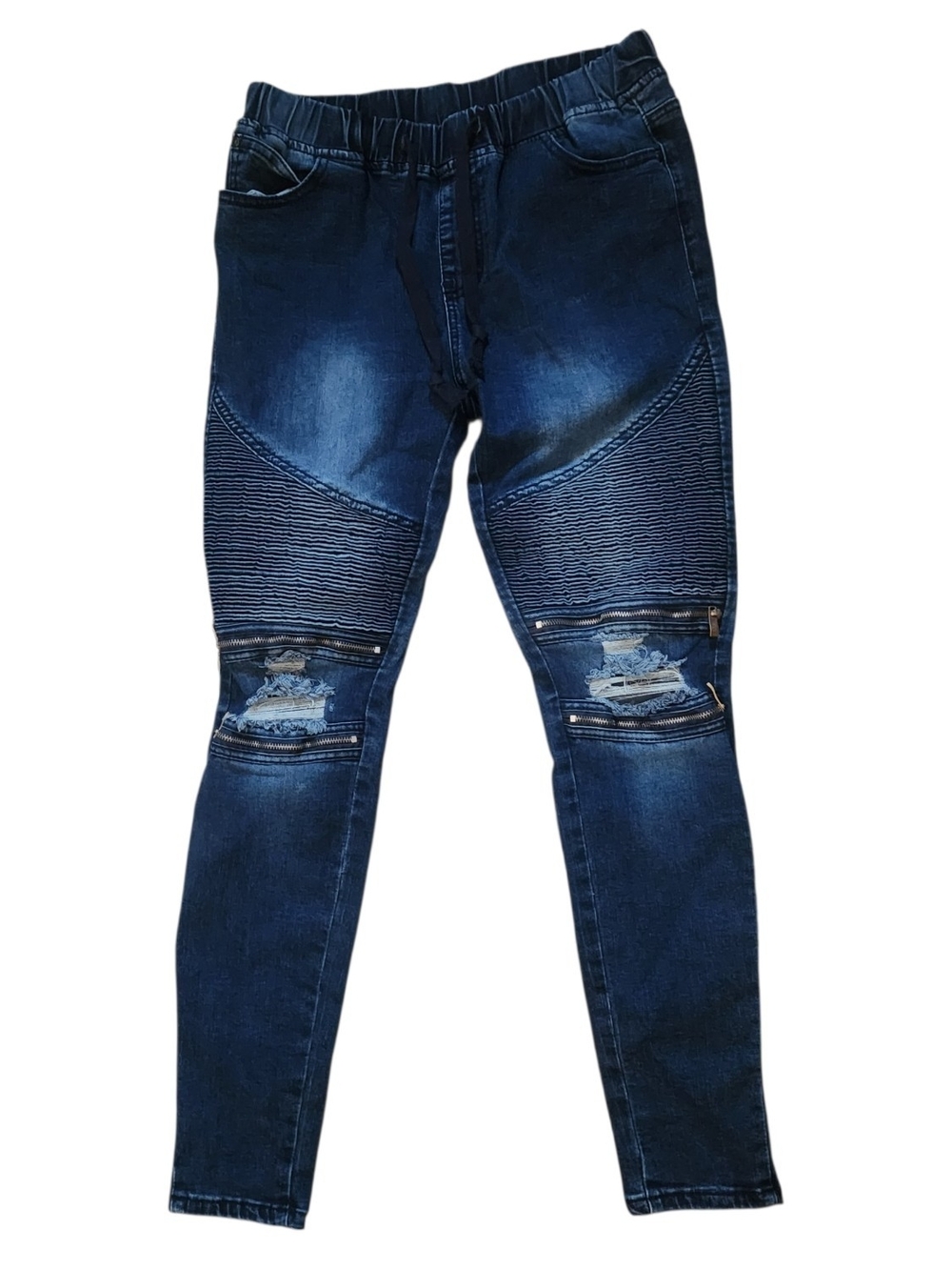 American Bazi Skinny Moto Jeans Distressed Zipper Size L Boho Festival